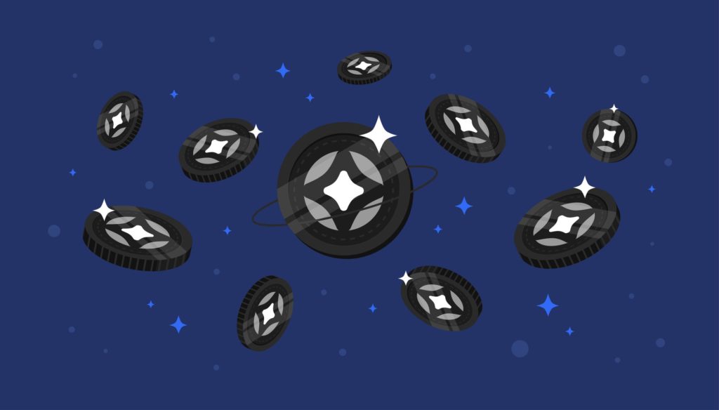 Stargate Finance (STG) coins falling from the sky. STG cryptocur